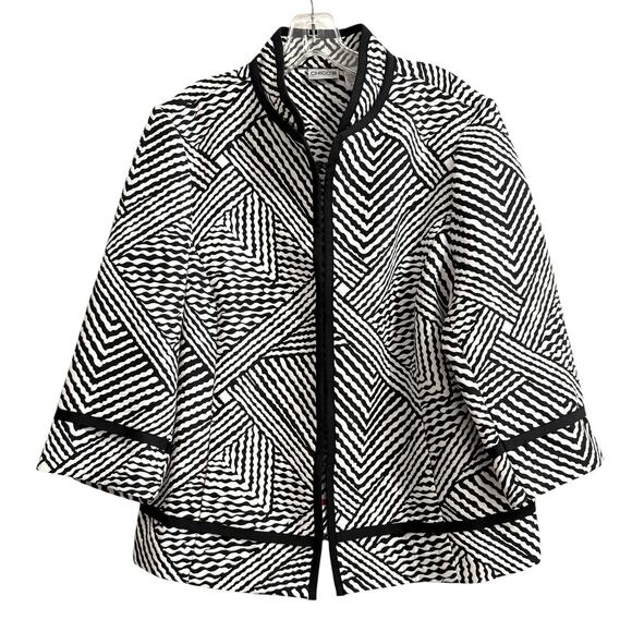 Chico's Black White Contrast Trim Size 3 (16) Jacket Spring Summer - Picture 1 of 6